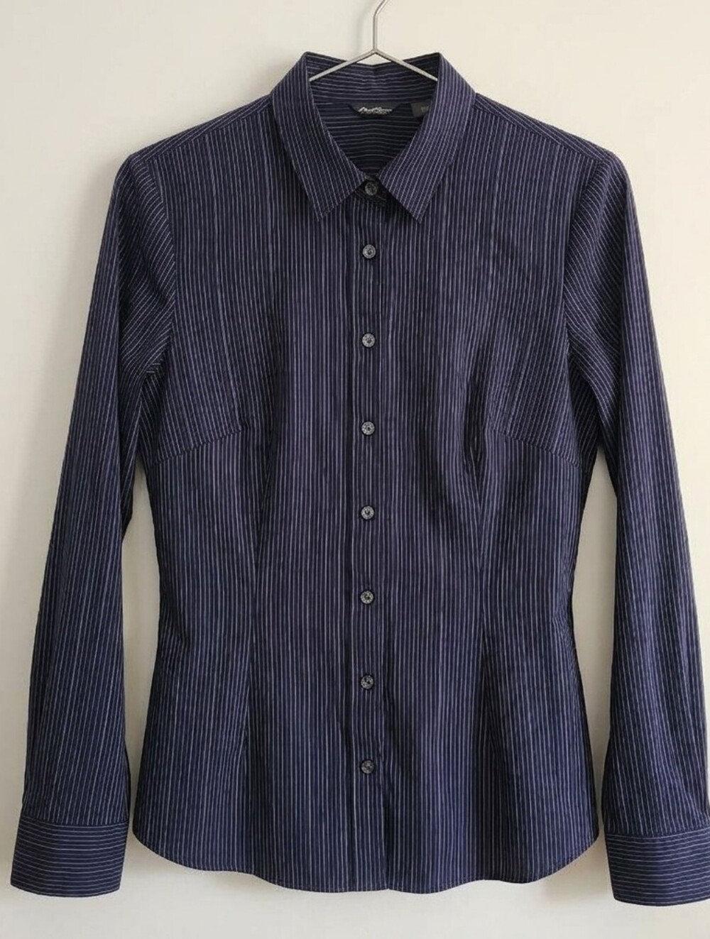 Eddie Bauer Navy Pinstripe Button-Up Blouse